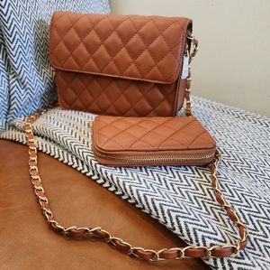 Beautiful brown crossbody purse with matchingwallet, new without tags
